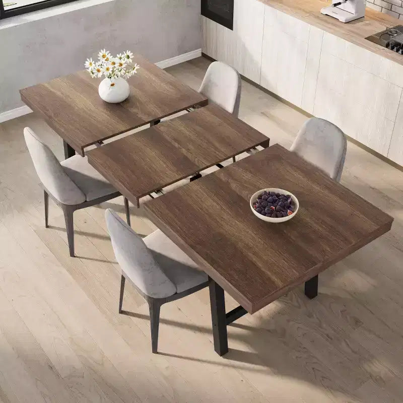 Mesa de comedor industrial extensible de 63-83. Mesa de cocina rectangular extensible para 6-8 personas. Estructura metálica para el comedor