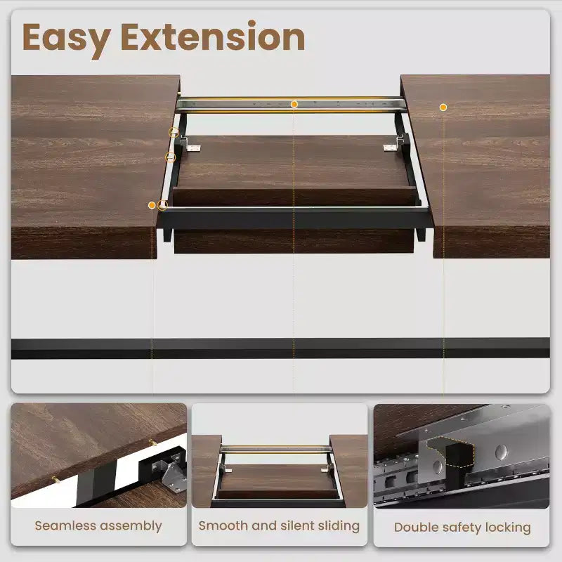 Mesa de comedor industrial extensible de 63-83. Mesa de cocina rectangular extensible para 6-8 personas. Estructura metálica para el comedor