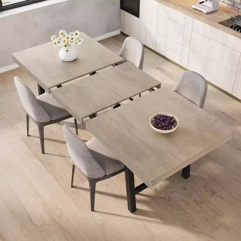 Mesa de comedor industrial extensible de 63-83. Mesa de cocina rectangular extensible para 6-8 personas. Estructura metálica para el comedor