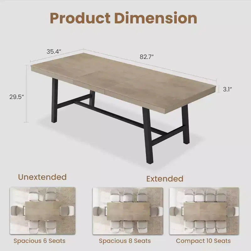 Mesa de comedor industrial extensible de 63-83. Mesa de cocina rectangular extensible para 6-8 personas. Estructura metálica para el comedor