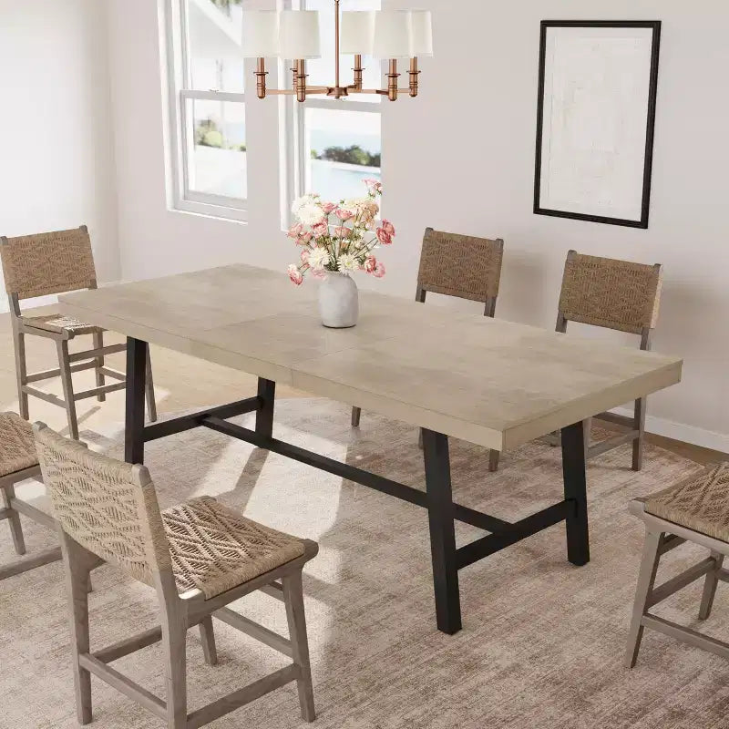 Mesa de comedor industrial extensible de 63-83. Mesa de cocina rectangular extensible para 6-8 personas. Estructura metálica para el comedor