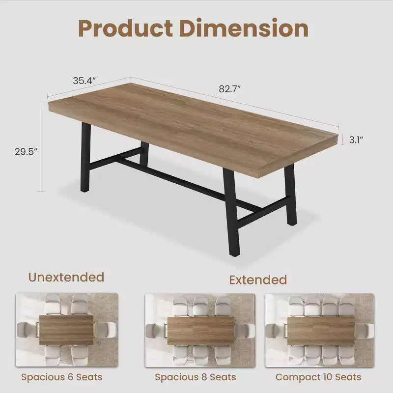 Mesa de comedor industrial extensible de 63-83. Mesa de cocina rectangular extensible para 6-8 personas. Estructura metálica para el comedor