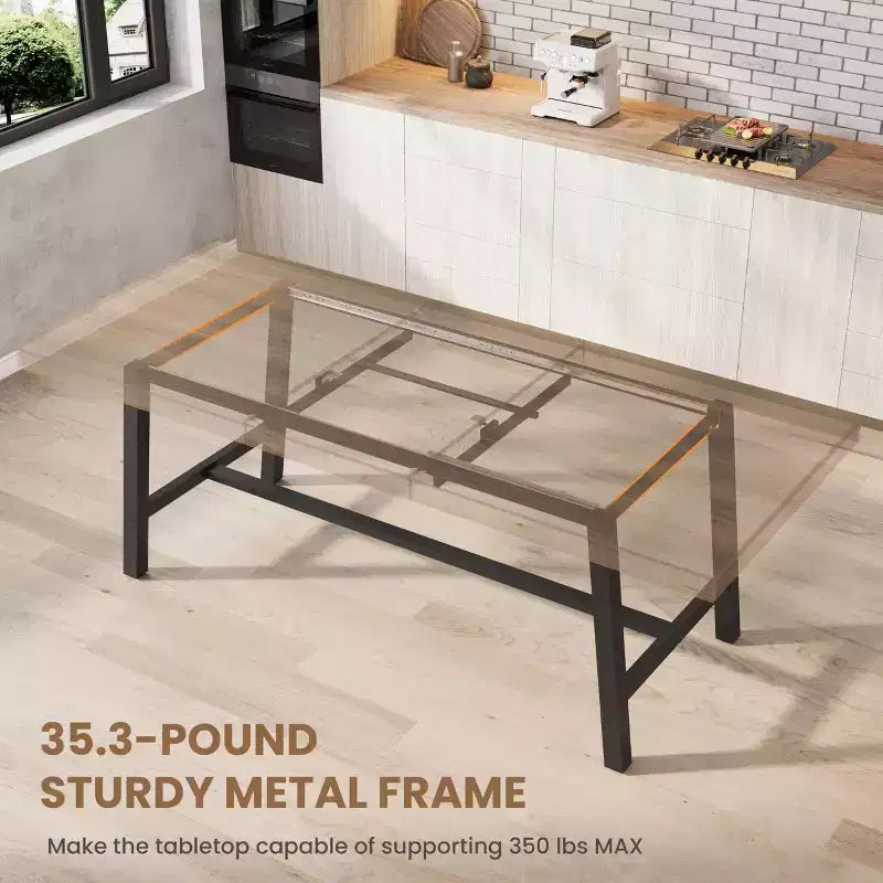 Mesa de comedor industrial extensible de 63-83. Mesa de cocina rectangular extensible para 6-8 personas. Estructura metálica para el comedor