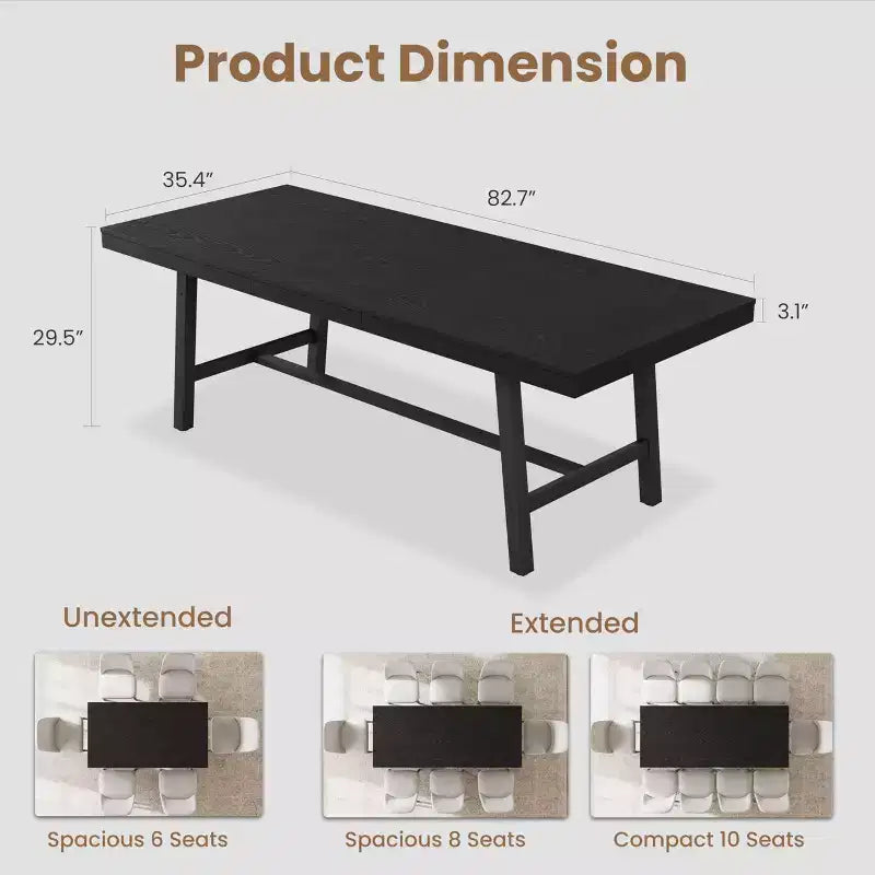 Mesa de comedor industrial extensible de 63-83. Mesa de cocina rectangular extensible para 6-8 personas. Estructura metálica para el comedor