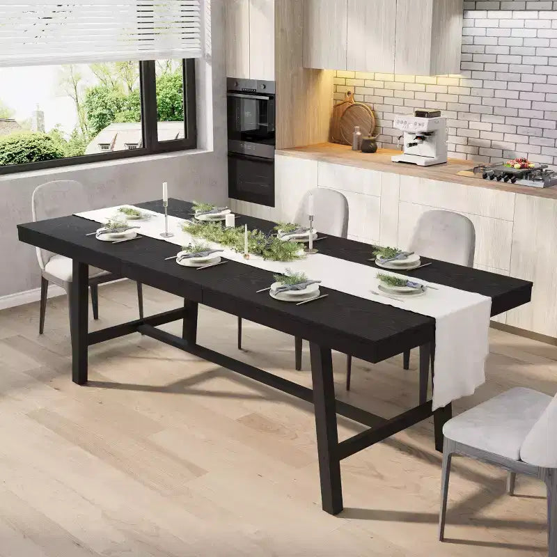 Table de salle à manger industrielle extensible de 63-83. Table de cuisine rectangulaire extensible pour 6 à 8 personnes. Structure métallique pour salle à manger
