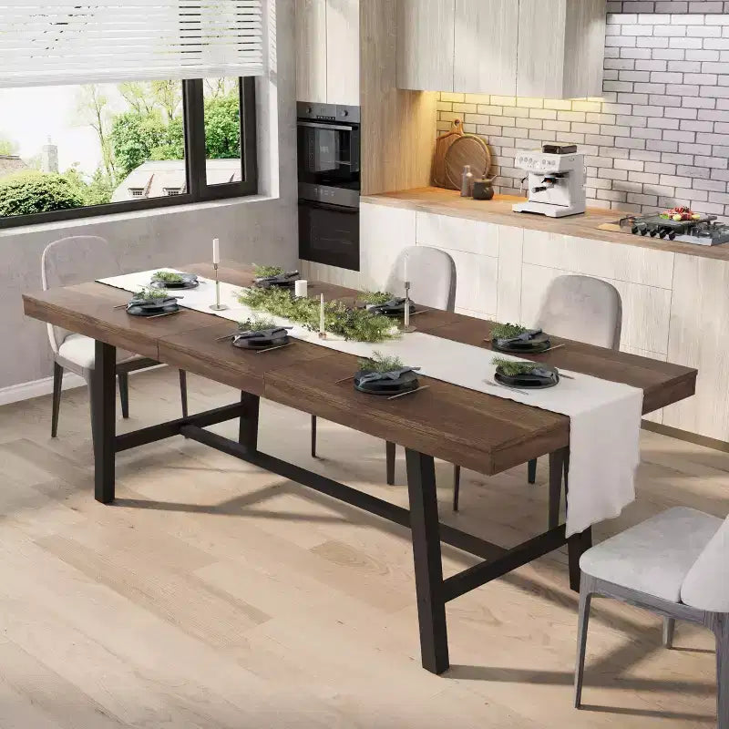 Table de salle à manger industrielle extensible de 63-83. Table de cuisine rectangulaire extensible pour 6 à 8 personnes. Structure métallique pour salle à manger