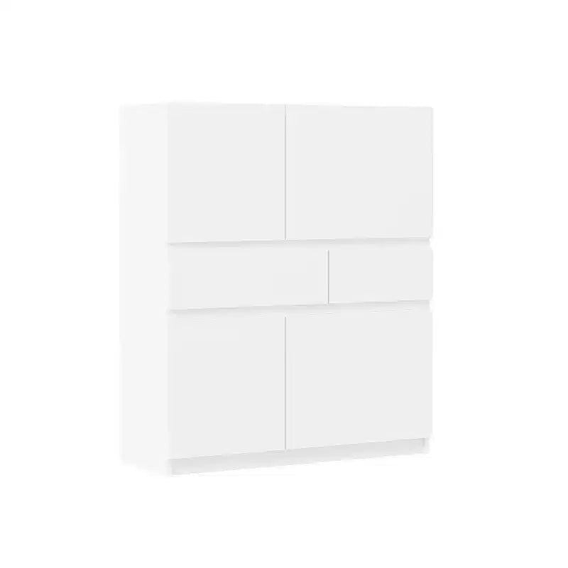 Armario de almacenamiento de madera blanca con 4 puertas y 2 cajones