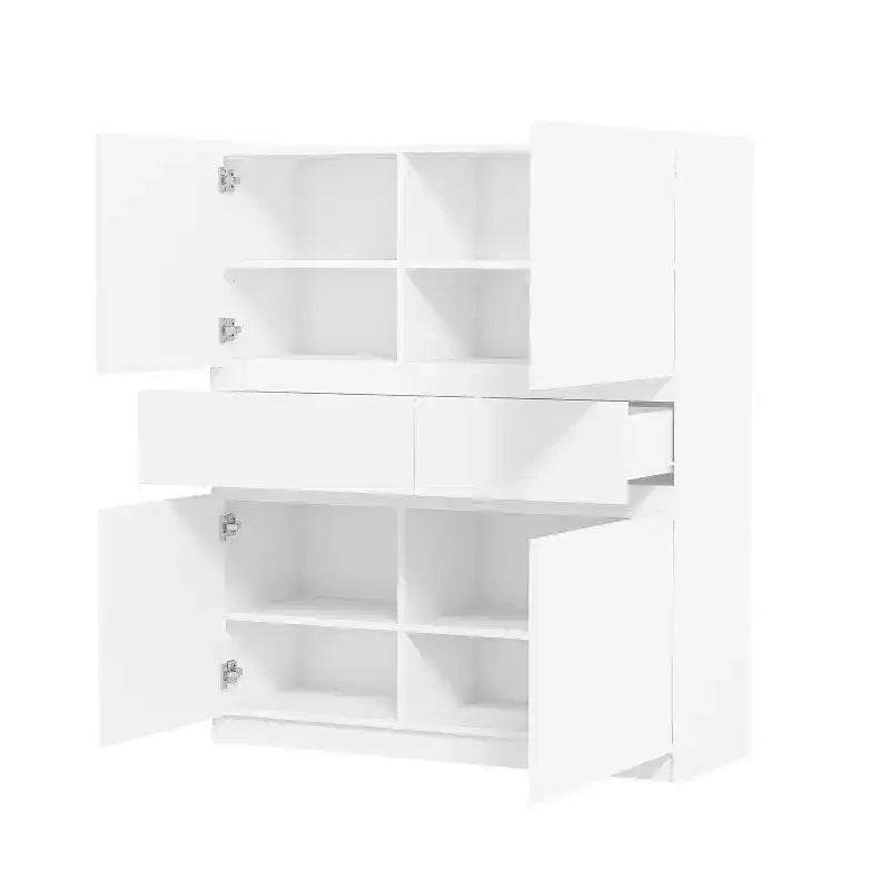 Weißer Holzschrank mit 4 Türen und 2 Schubladen